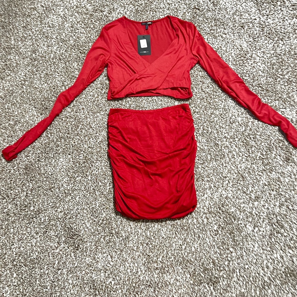 Two piece skirt set- Marsala color